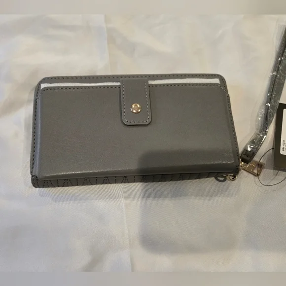 NWT Badgley Mischka Grey Long Wallet with Phone Pocket and Wristlet - Picture 4 of 8